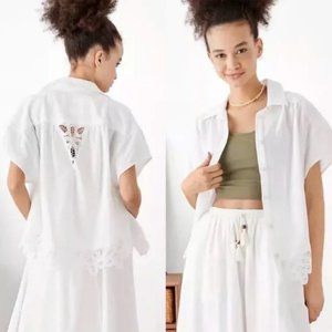 NEW American Eagle Linen Oversized Lace Cutout Shirt M